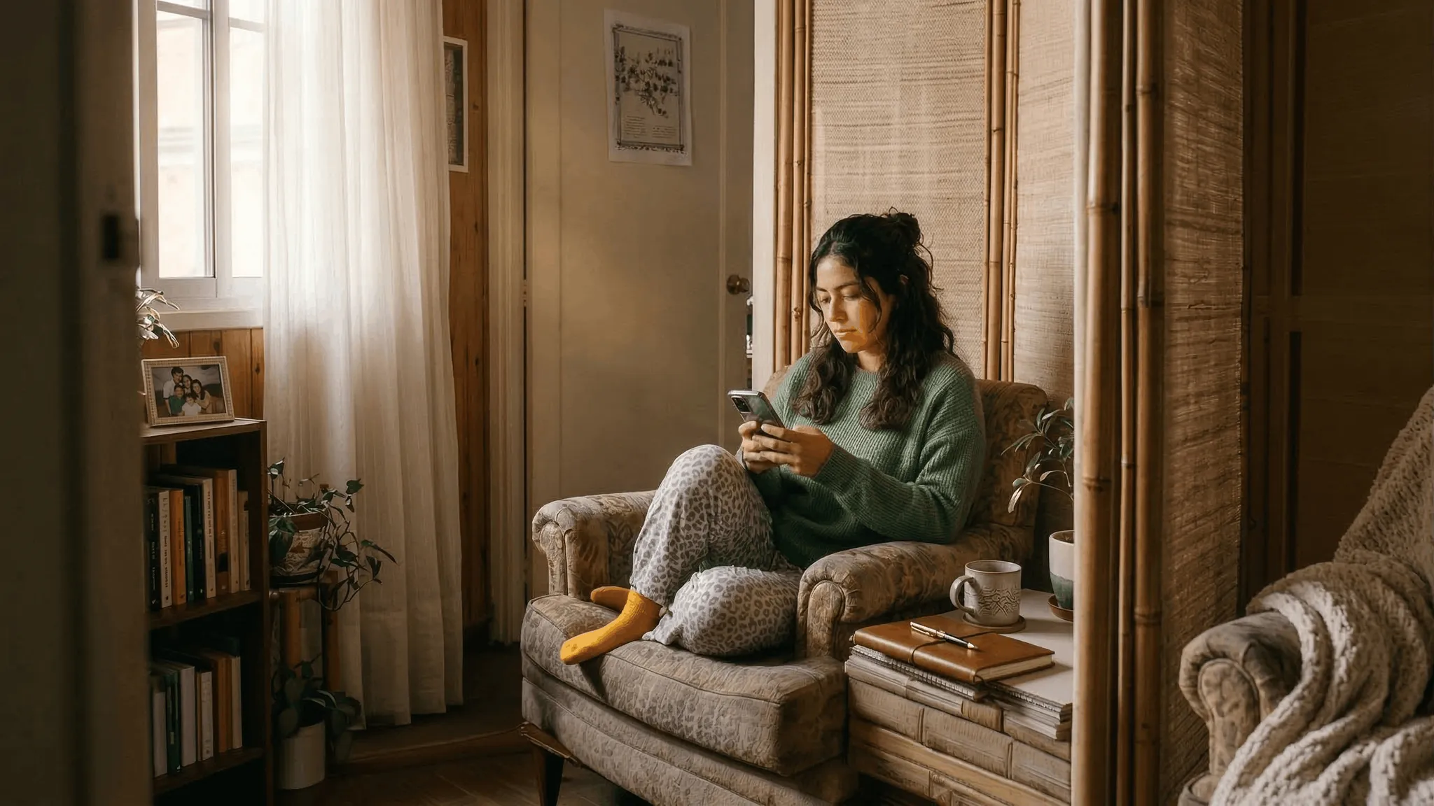 Persona usando Almia desde su teléfono